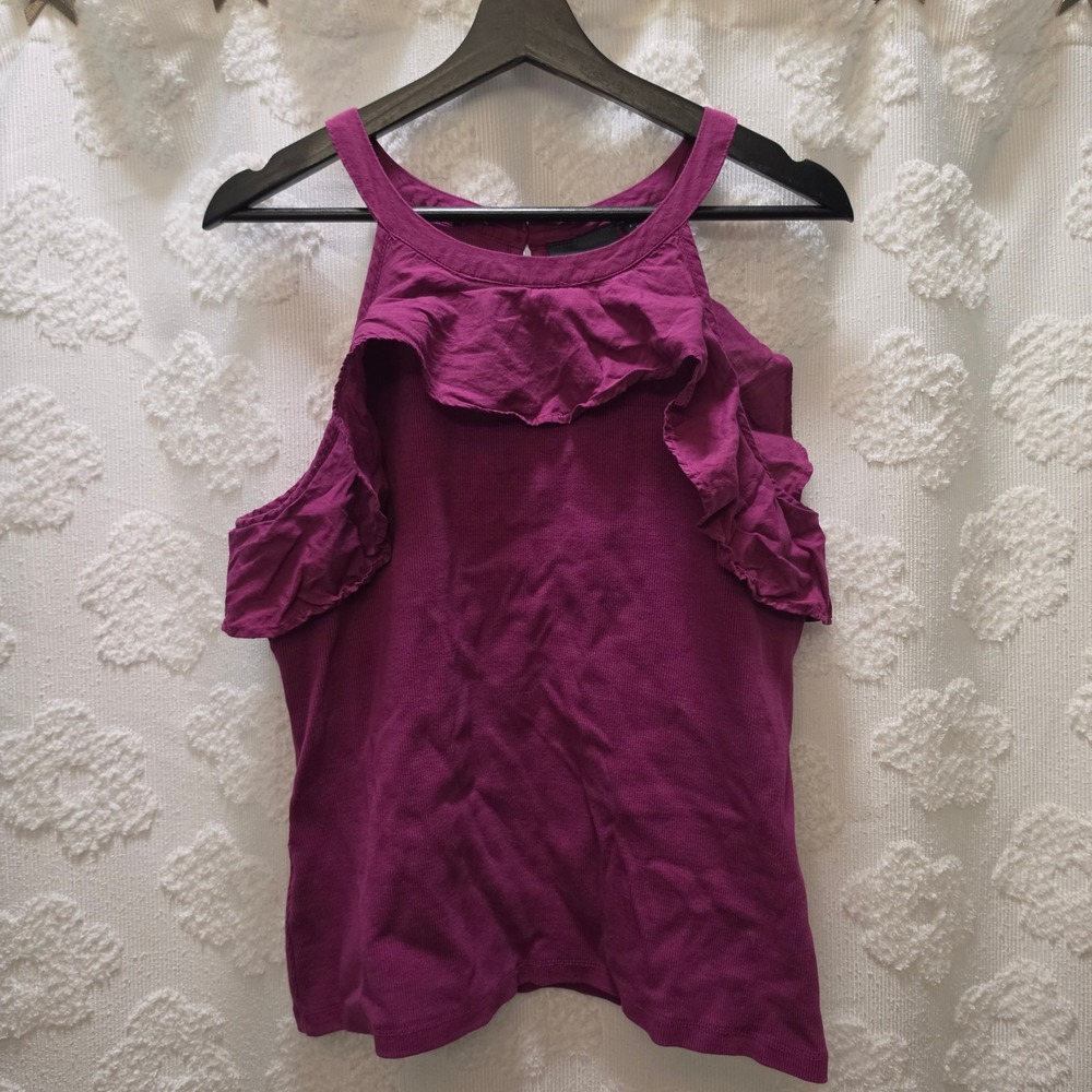 Maeve Anthropologie Womens Magenta Ruffle Trim Ribbed Halter Tank Top XLā Purple